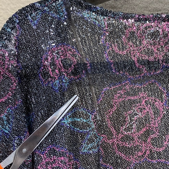 Betsey Johnson Sequin Short Sleeve Kimono Floral Open Front Shawl Multicolor OS - Picture 4 of 10